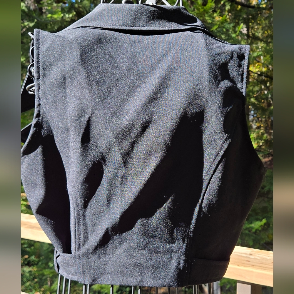 Vintage French Black Women's Moto Vest By Impair Et Pair SzM - Picture 8 of 11